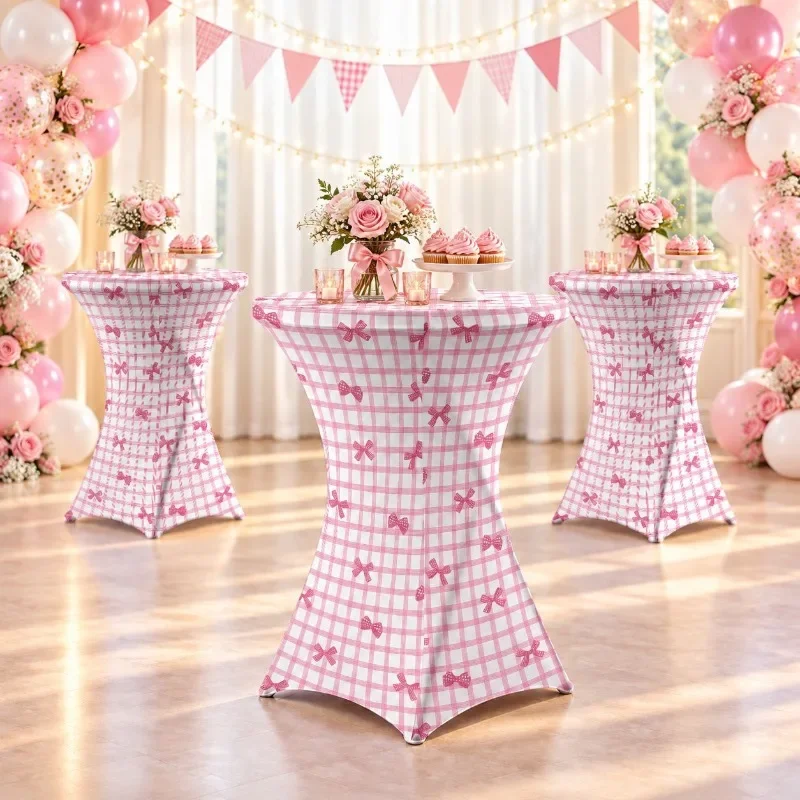 Milk Silk Stretch Cocktail Tablecloth Elastic Fitted Spandex Table Cover Printed Cloth for Birthday Party Wedding Banquet Decor
