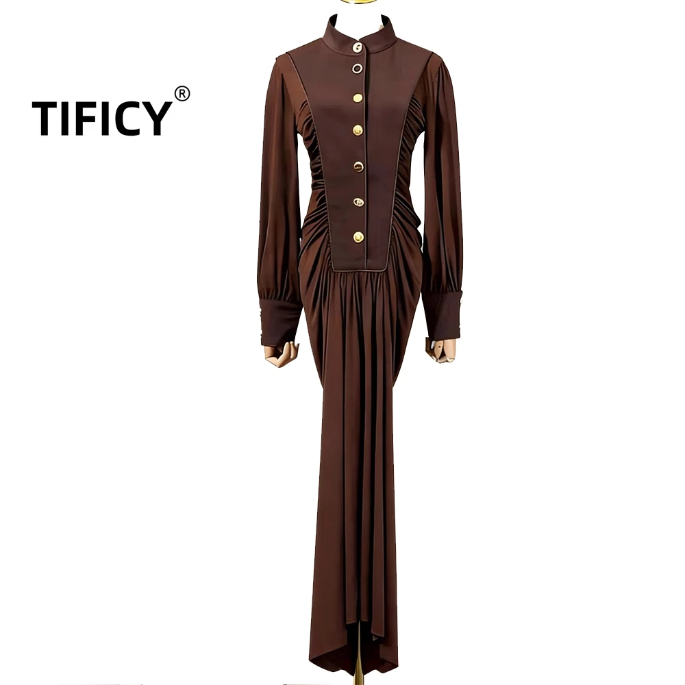 

High Street Dress Women's Tight Fitting Hip Hugging Elastic Waistband and Drooping Feeling Wrinkled and Slimming Casual Dress