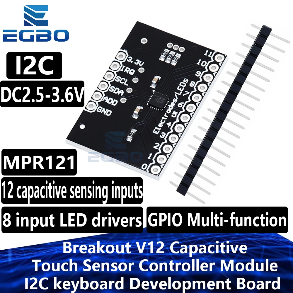 EGBO  MPR121 Breakout V12 Capacitive Touch Sensor Controller Module I2C keyboard Development Board For Arduino