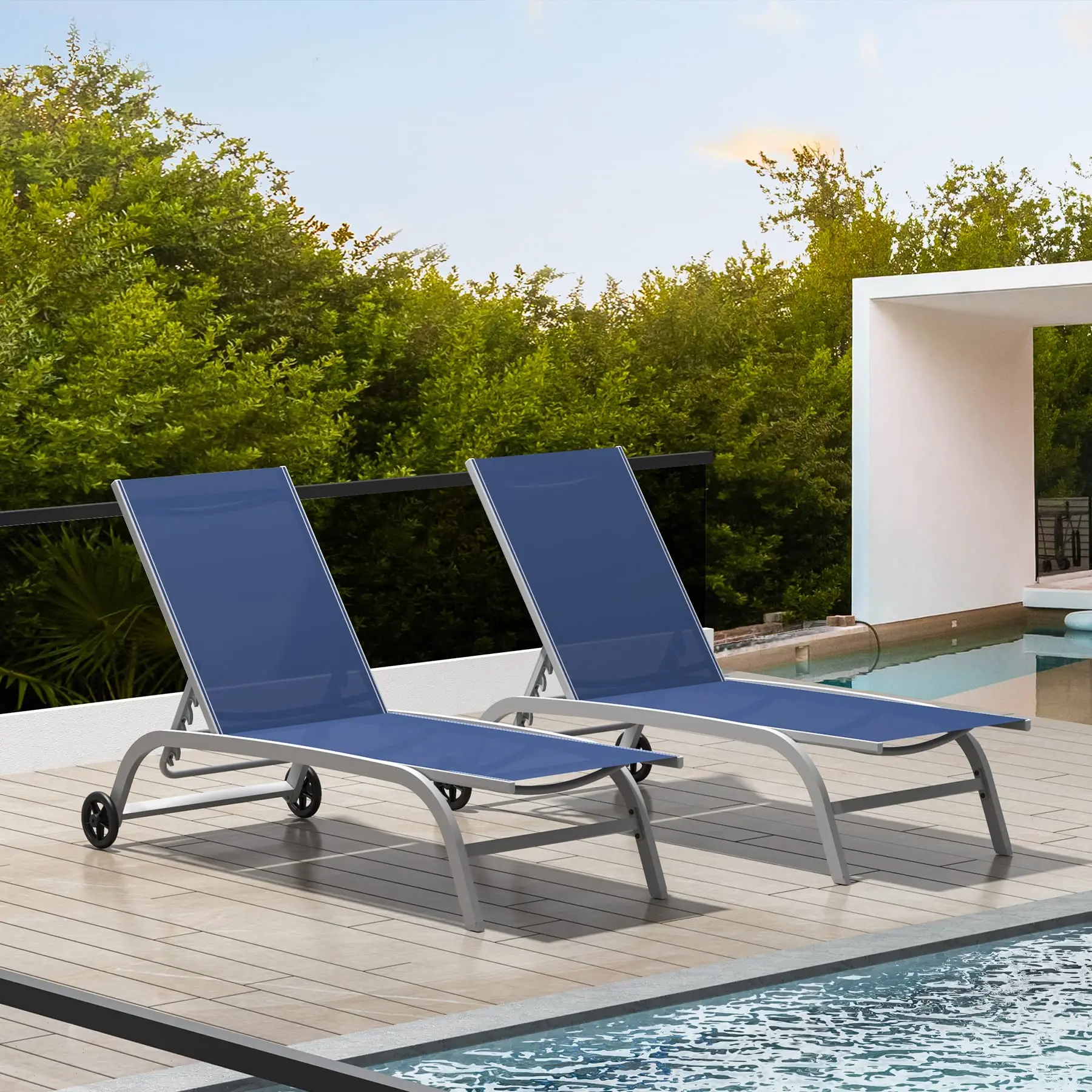 Domi Patio Chaise Lounge Set of 2, Aluminum Outdoor Lounge Chair,Navy Blue