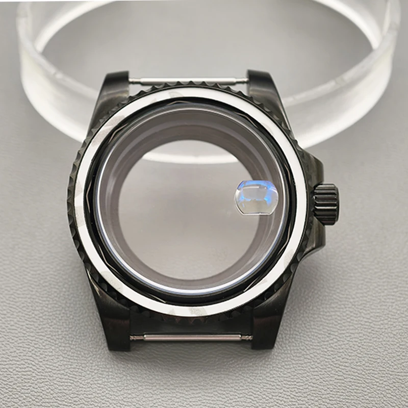

40mm Black SUB Watch Case Sapphire Glass For NH35 NH36 4R36 4R35 7S Movement Transparent Back Cover Man Watch Case Refit