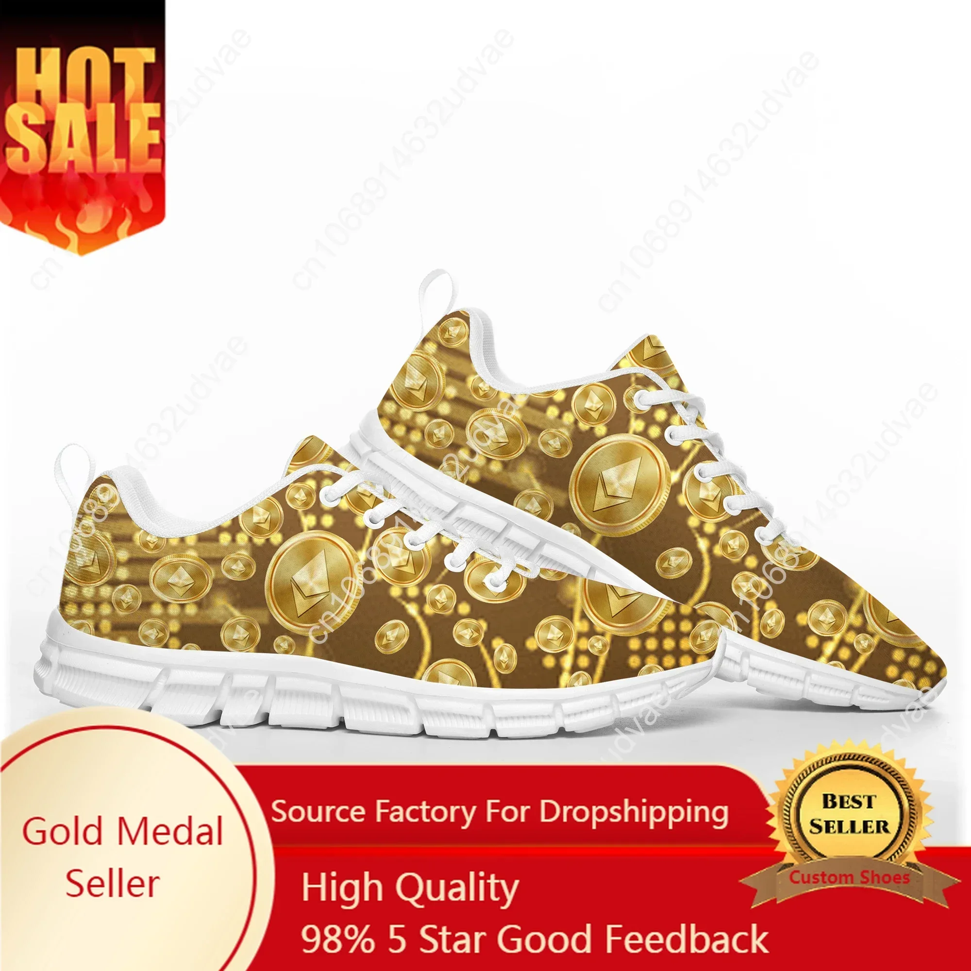 Chaussures de sport Ethereum Cryptocurrency ETH Coin pour hommes et femmes, baskets confortables, décontractées, personnalisées, de haute qualité, pour couple