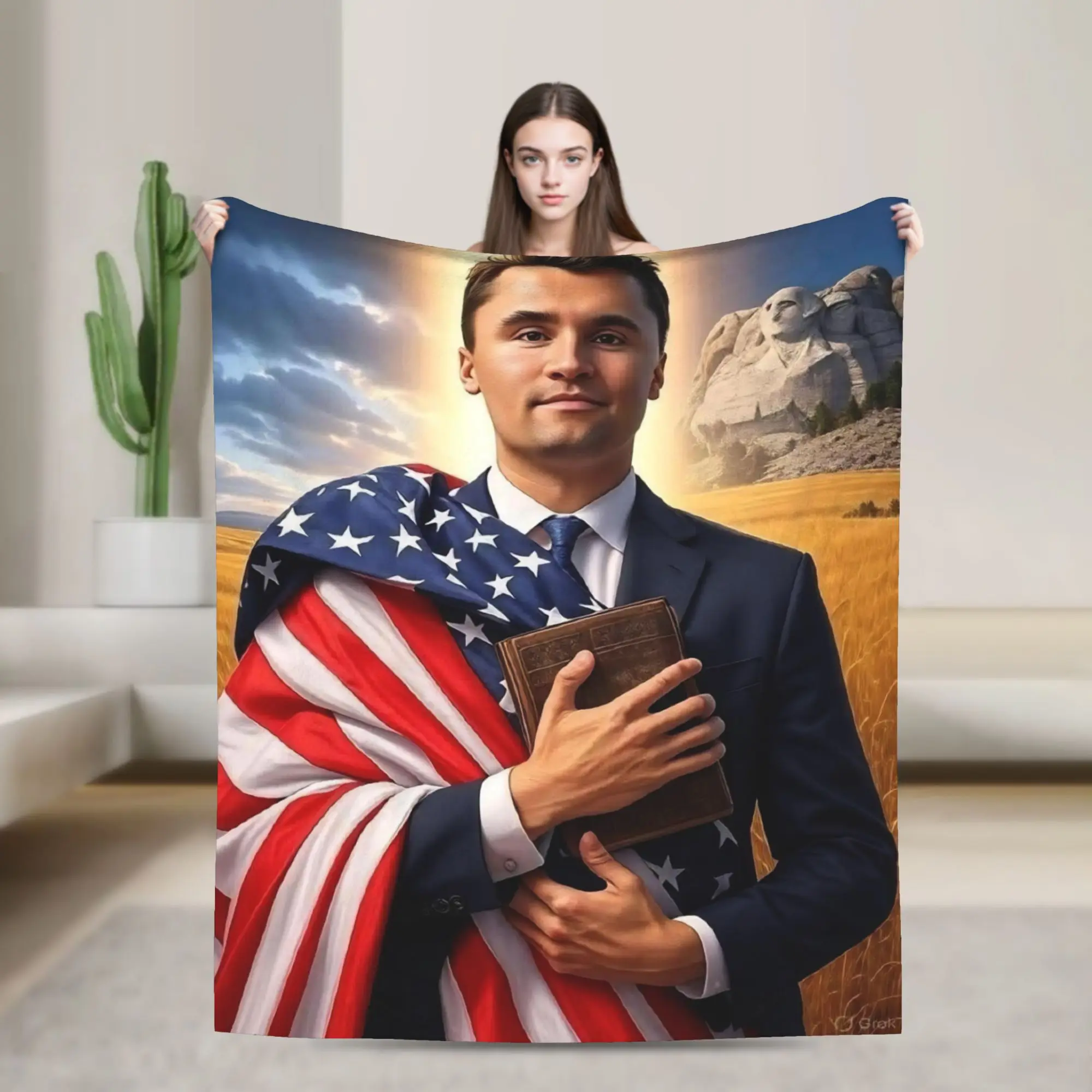 Charlie Kirk Patriot Print Blanket  Decorative Flannel Throw Blanket For Outdoor Soft Warm Custom Quality Bedspread Gift