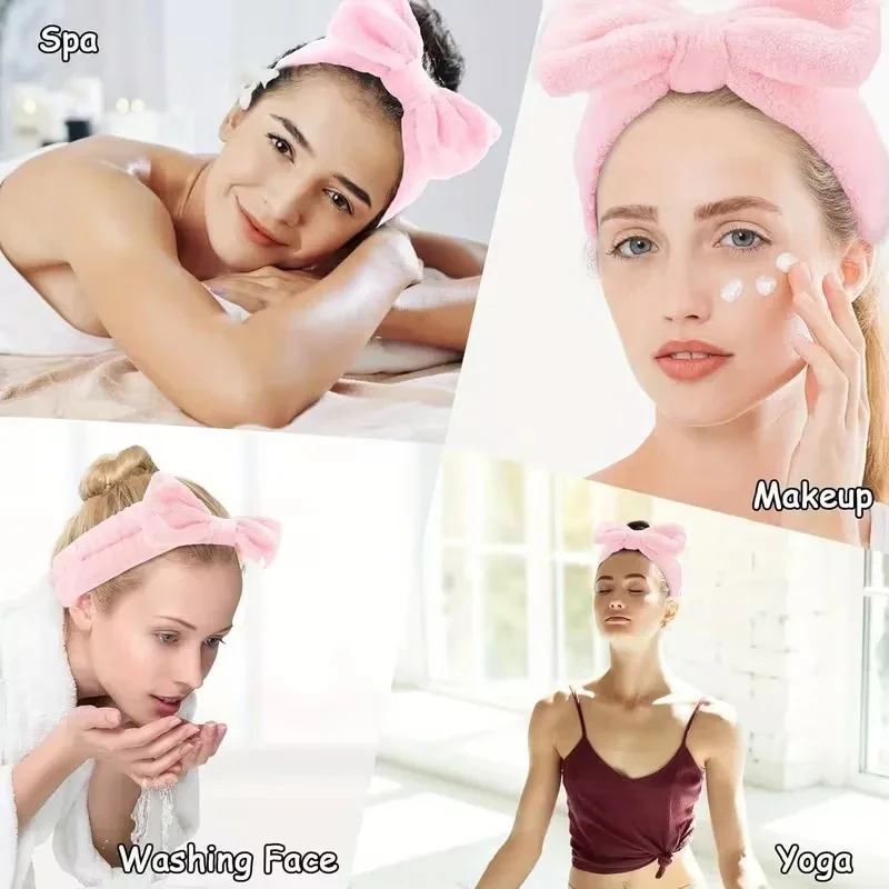 1-20PCS Light Beige Coral Fleece Headband Bow Design For Face Washing Makeup Yoga Turban Shower Hair Band For Women Girls