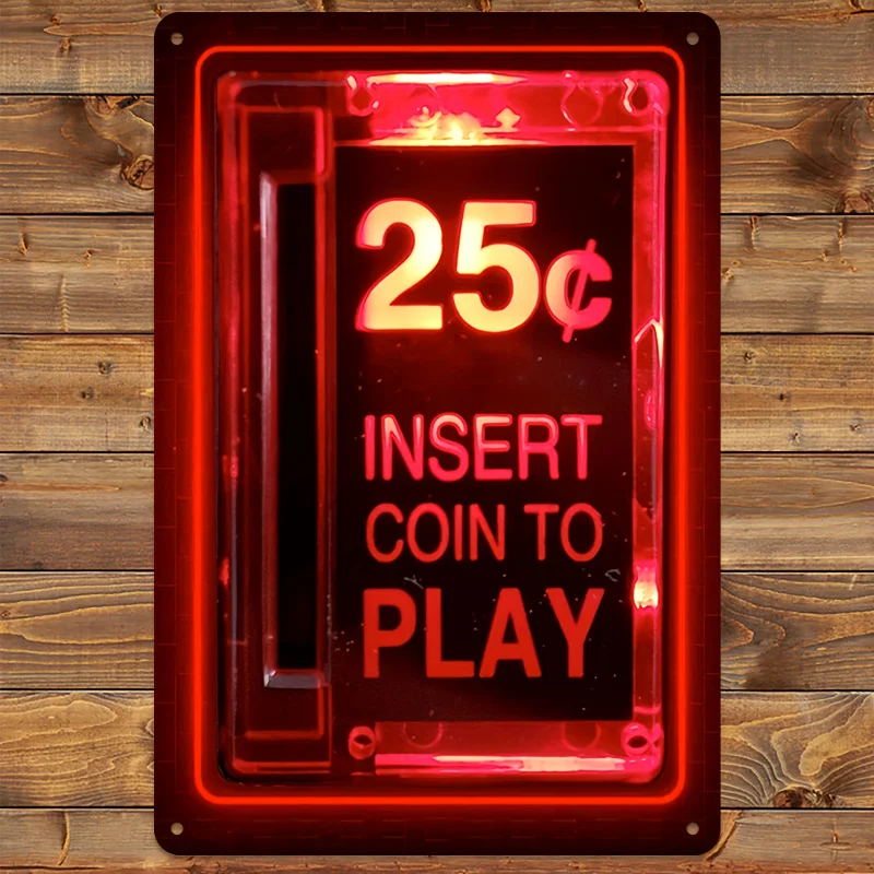 2D Flat, 1pc Retro Arcade Gaming Metal SignVintage Coin-Insertion Slot Design with Insert Coin to Play Button