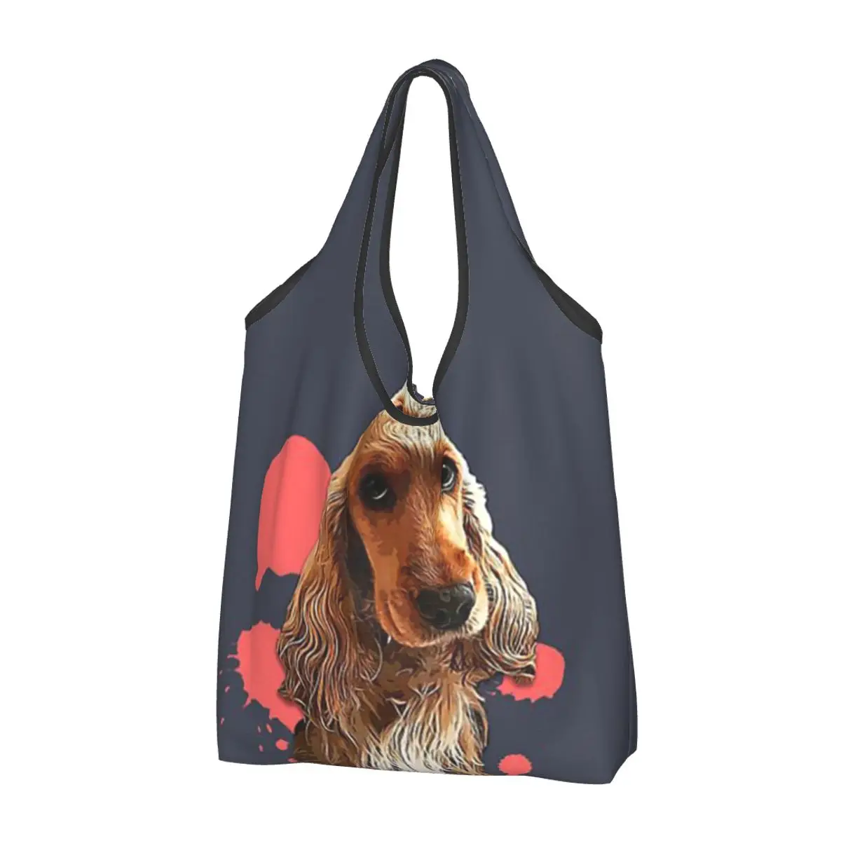 Cocker Spaniel Fun Splash Puppy Dog Portable Tote Shopping Bags Foldable Shopper Bag Grocery Handbag Shoulder Bag