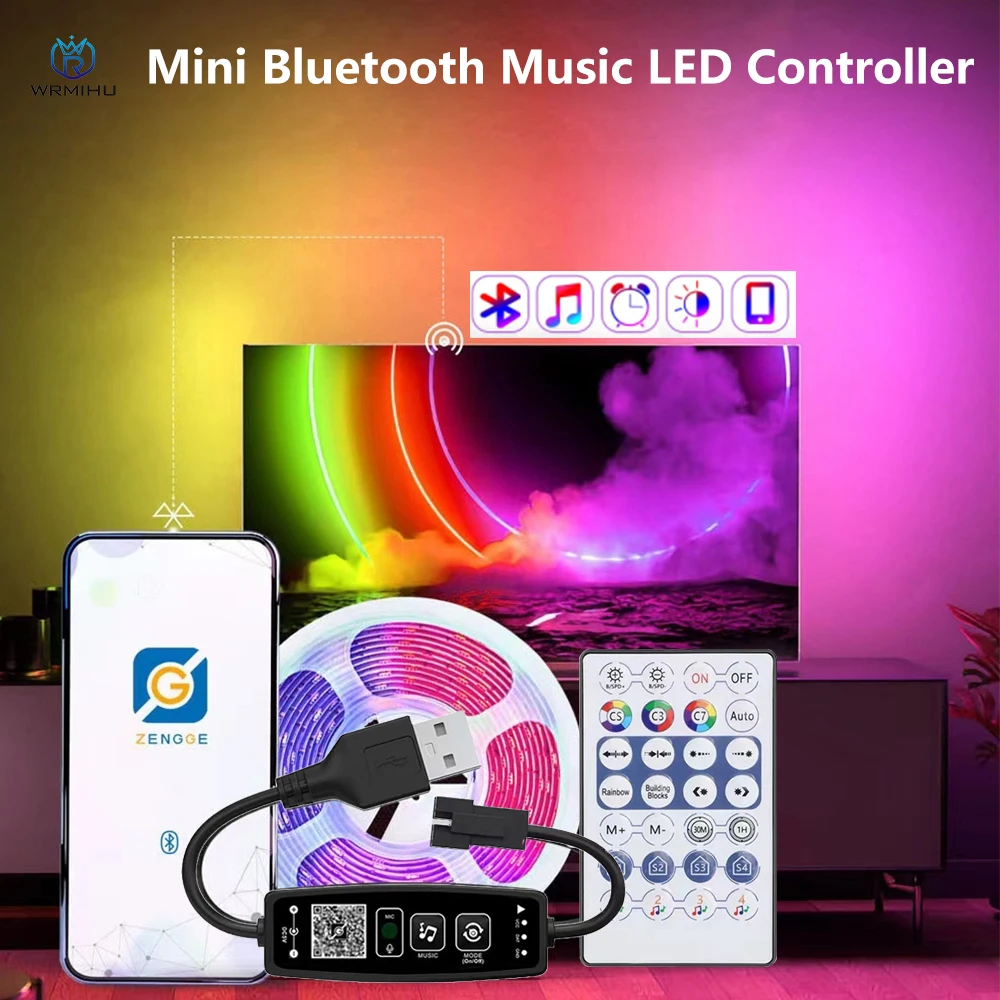 Minicontrolador LED con Bluetooth para música, Panel de tira RGB direccionable individualmente, 28key, 3 pines, WS2811, WS2812, SK6812, DC5-24V