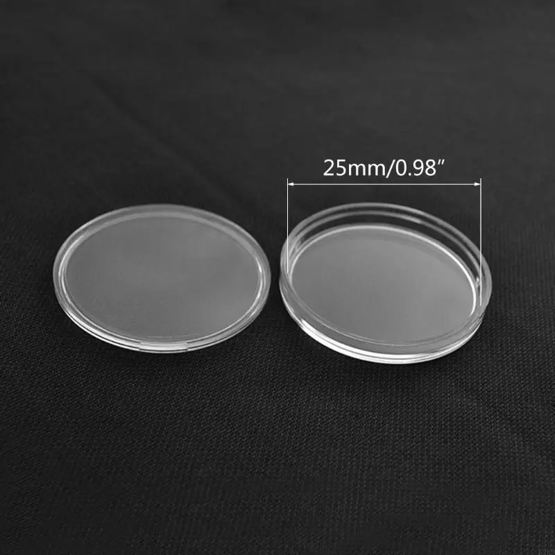 K3KD 100pcs 25mm Kapsul Koin Koin Transparan Kotak Penyimpanan Kotak Tampilan Round