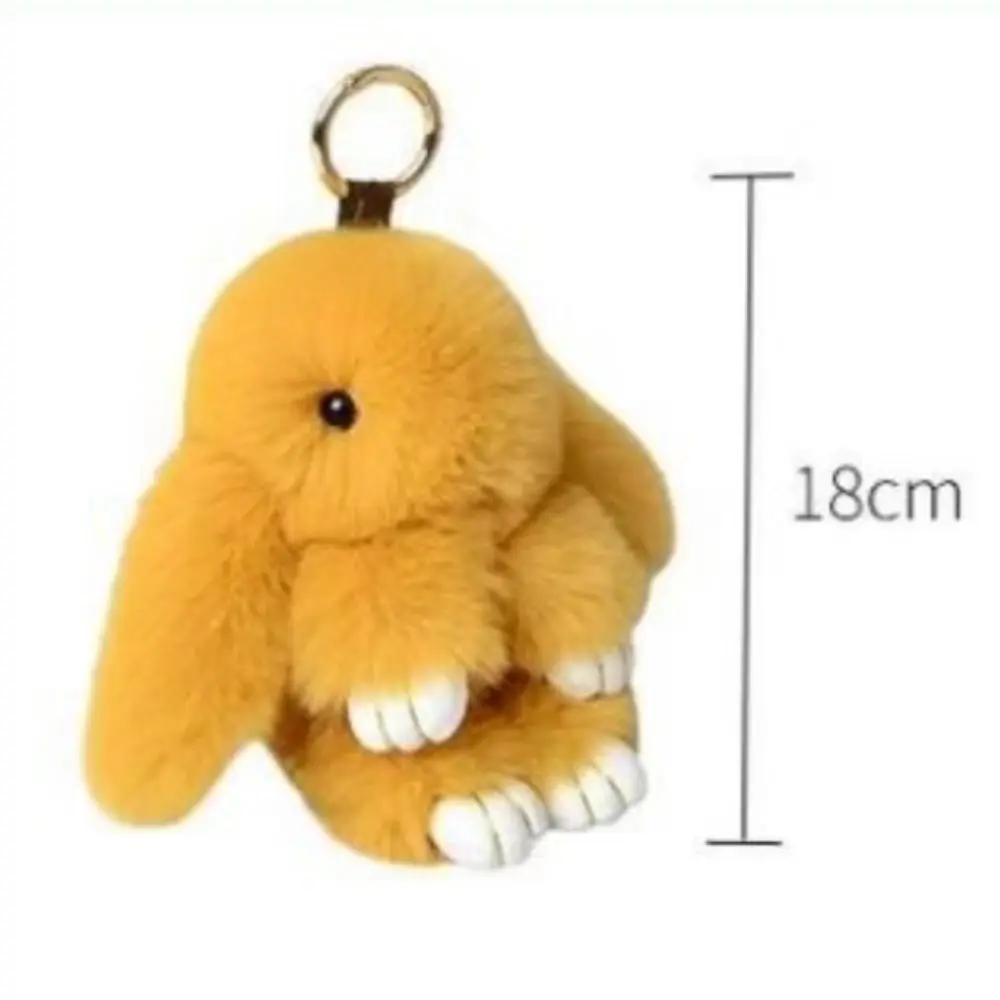LLavero de pompón de piel, llavero de conejito de plácer a la moda, bonito juego, muñeco de conejo muerto, llavero de piel de conejo suave de 18cm para novia