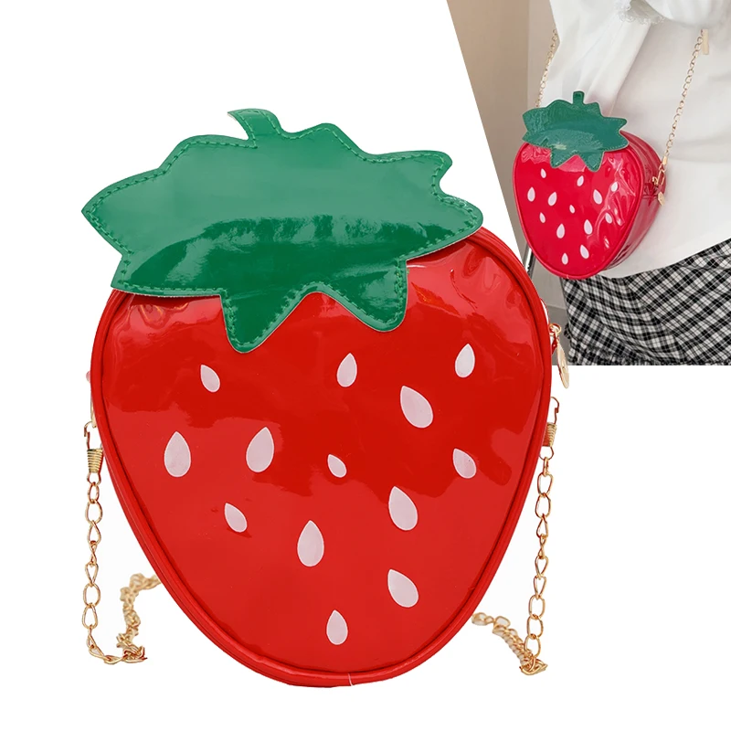 

Strawberry Shape Pu Shoulder Bag for Women Fashionable Cartoon Lightweight Long Chain Crossbody Bag Small Handbags