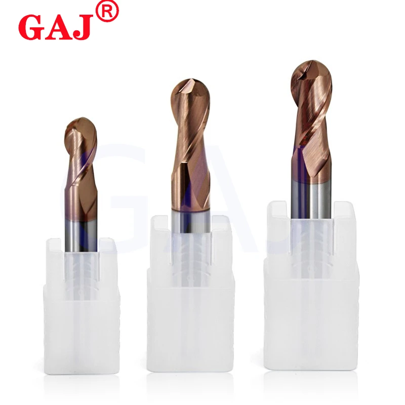 Fresa de 2 flautas HRC55, fresa de extremo de punta de bola de carburo de acero de tungsteno de aleación para mecanizado de metales mecánicos CNC, herramientas de fresas