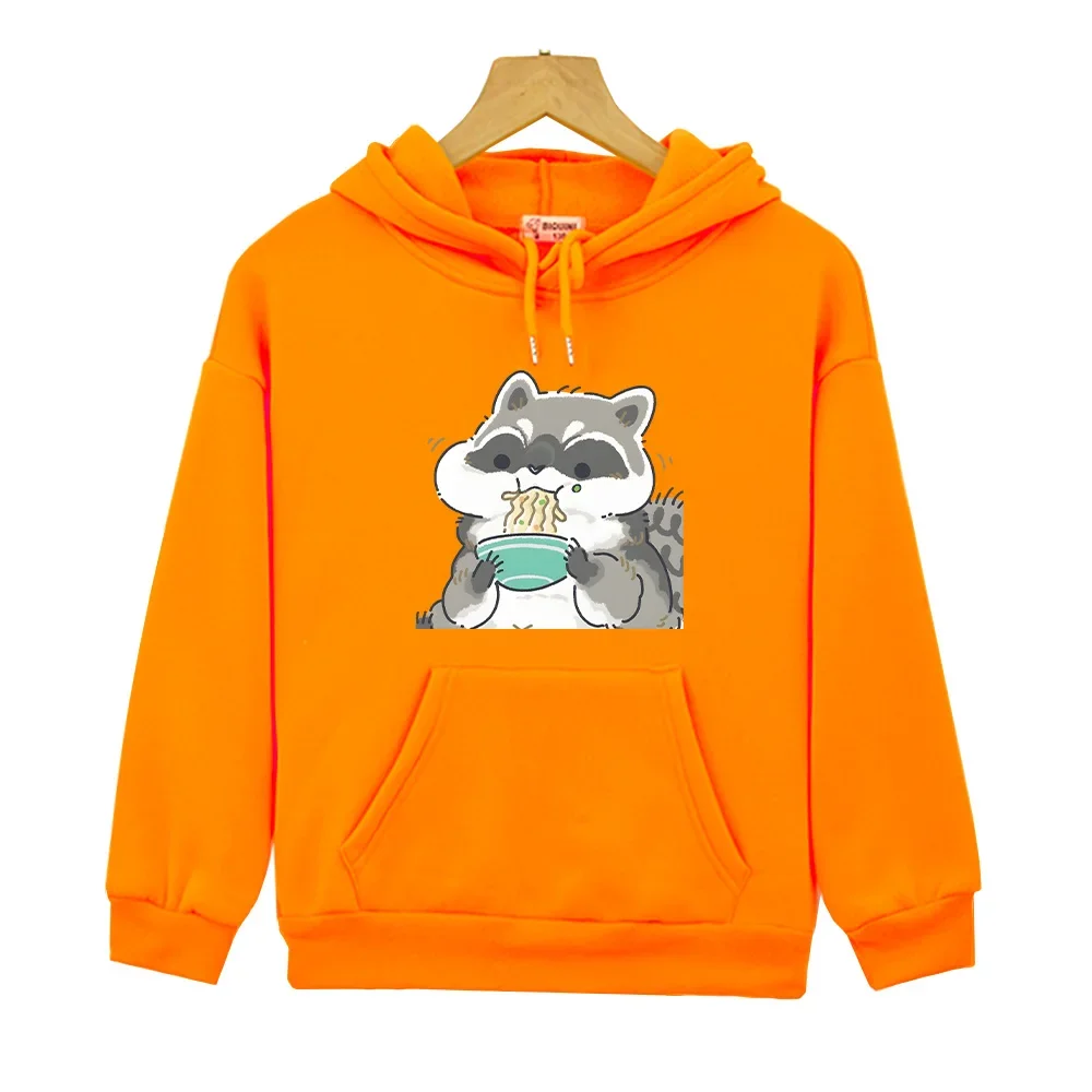 

Little Raccoon Eat Noodles Cartoon Graphic Hoodies Kids Clothes Boys and Girls Winter Popular Streetwear Comfortable Pullovers