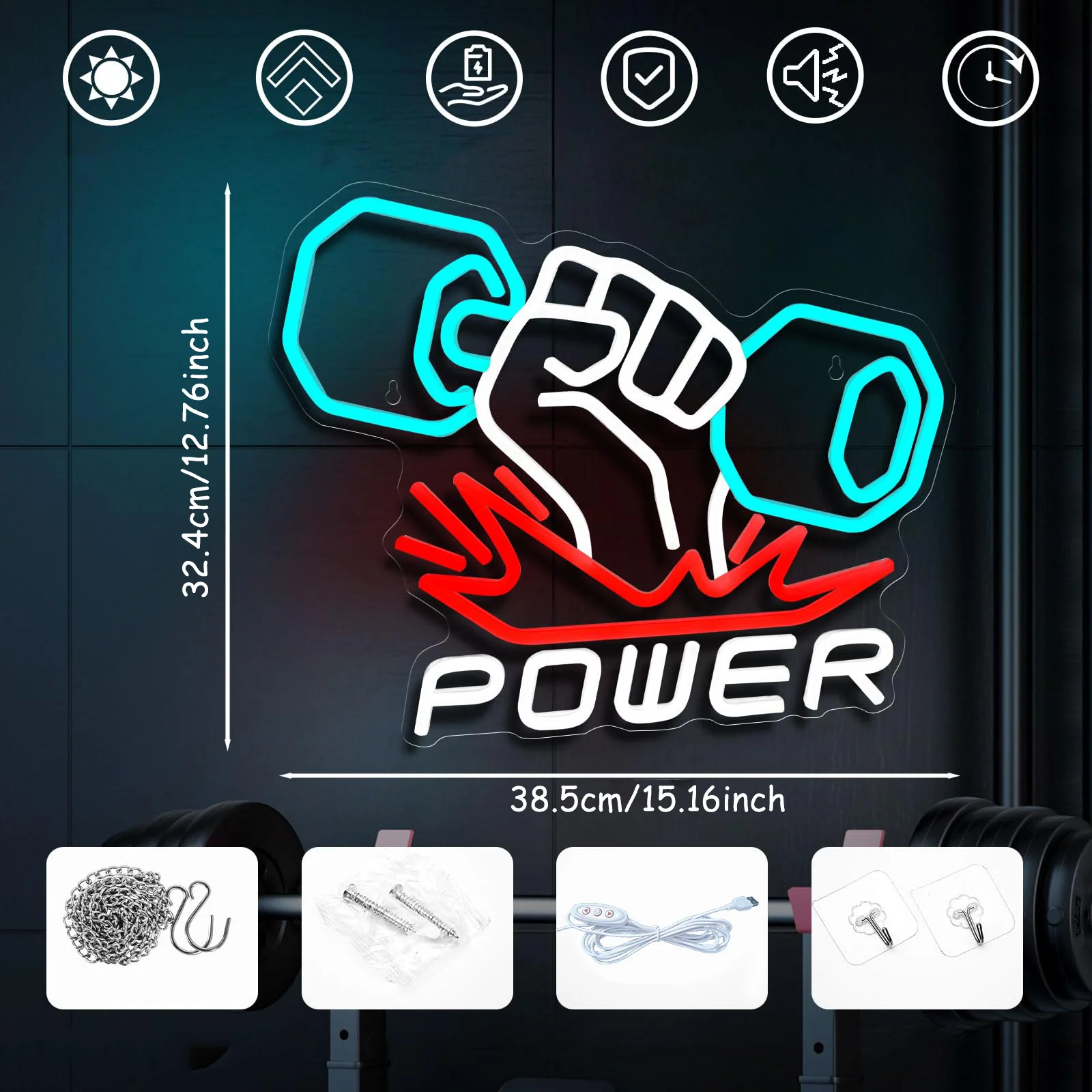 Power LED Neon, USB Powered Dimmable LED Neon, Suitable for Gym, Game Room, Men's Cave Wall Art