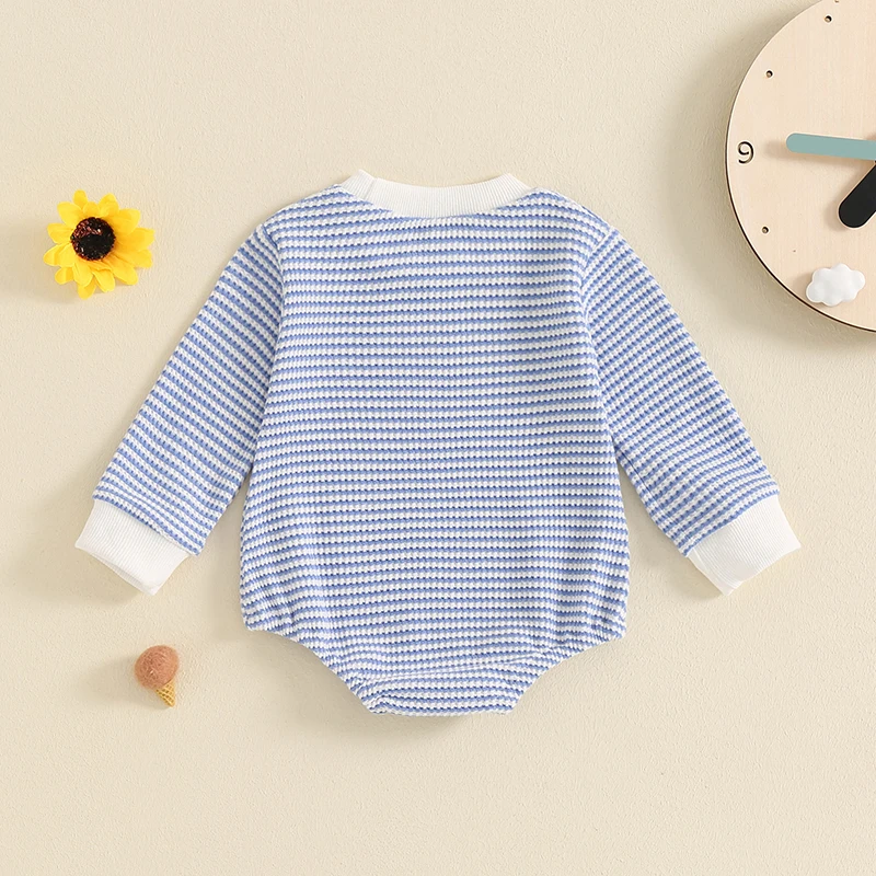 2024-05-15 Lioraitiin Toddler Waffle Sweatshirt Romper Casual Stripe Print Baby Long Sleeve Jumpsuit for Girl Boy Cute Clothes