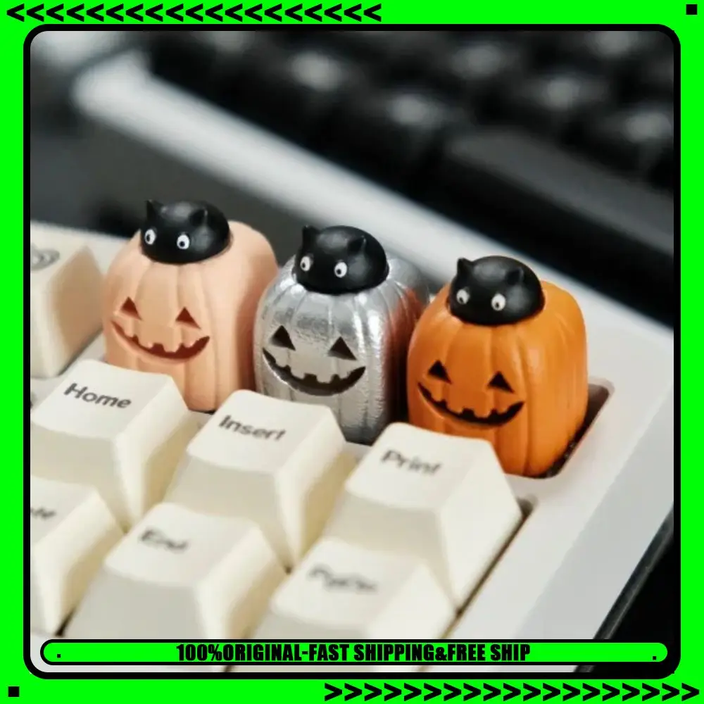 

Полупрозрачные колпачки для клавиш с тыквенным фонарем на Хэллоуин, индивидуальные колпачки для клавиатуры из смолы 1U с 3D принтом для аксессуаров для механической клавиатуры MX
