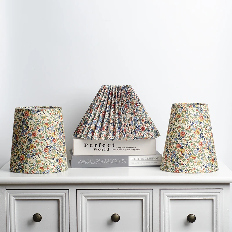 

Плиссированный настольный абажур в пасторальном стиле, льняная ткань, ретро цветочный узор, абажуры для спальни, отеля, прикроватная крышка торшера