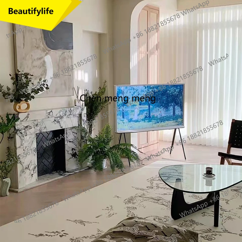 02M Marble fireplace stone French large white interior decoration cabinet stone carving fireplace customization