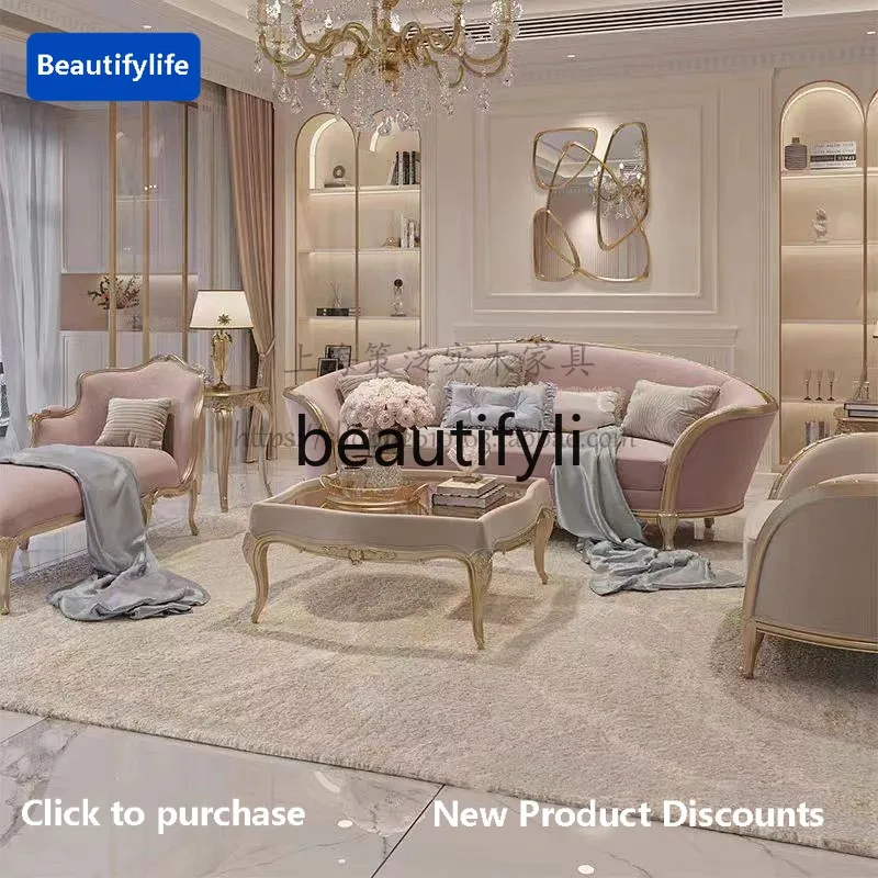 

cqy French light luxury palace style solid wood carving flower fabric sofa living room European high-end villa luxury