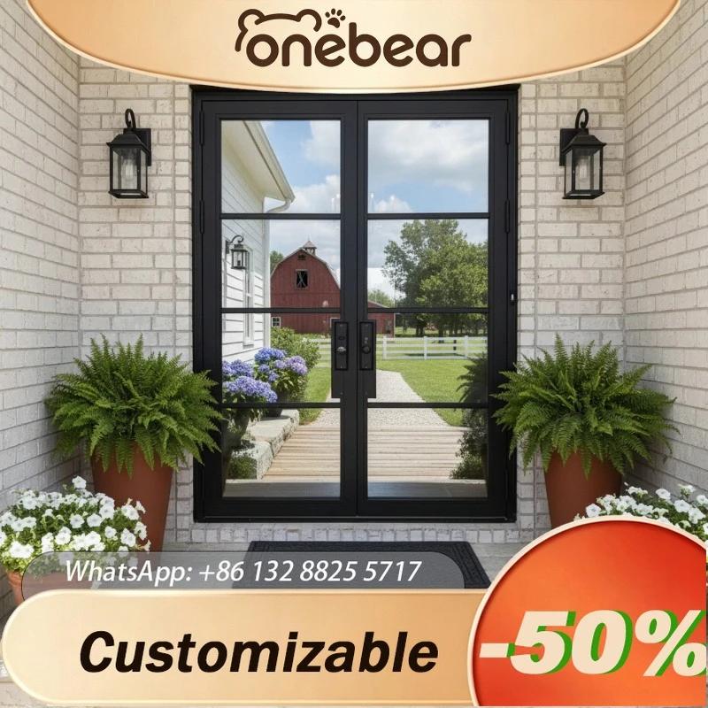 

Any Size Custom Household Villa Narrow Anodized Aluminum French Exterior Door Wind Sound Insulation Waterproof Custom Entry Door