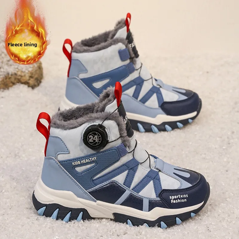 

Fashionable Children's Snow Boots Winter Sports Shoes with Plush Insulation Knob Boys' Shoes Waterproof Non Slip Thick Ski Boots