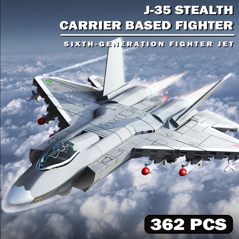 

MOC J-35 Стелс-носец на основе истребителей, строительные блоки, WW2, военный самолет, фигурки пилотов, кирпичи, игрушки, подарки для детей