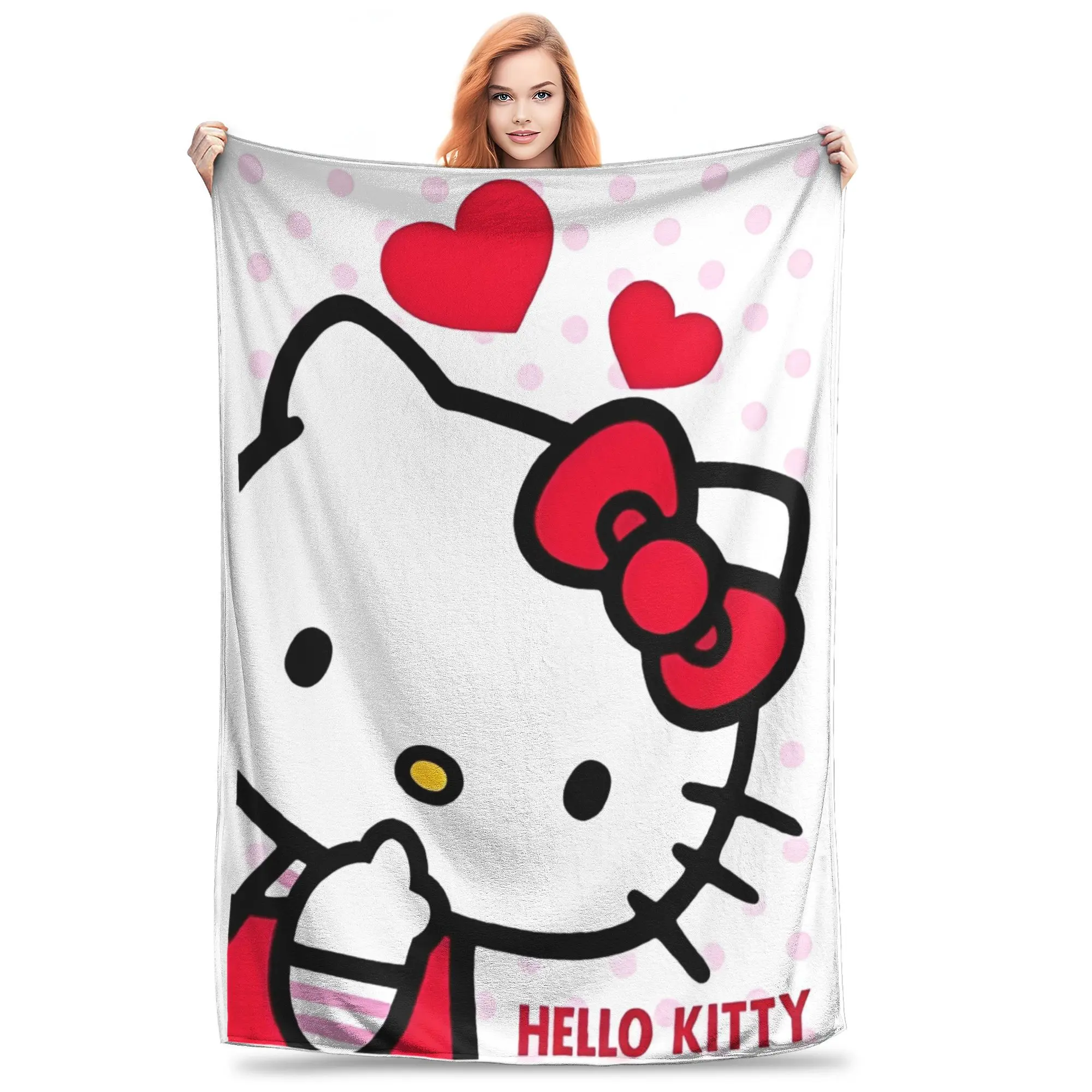 Hello Kitty Graphic Fleece Throw Blankets Cute Cartoon Blankets for Bed Bedroom Soft Bedroom Quilt