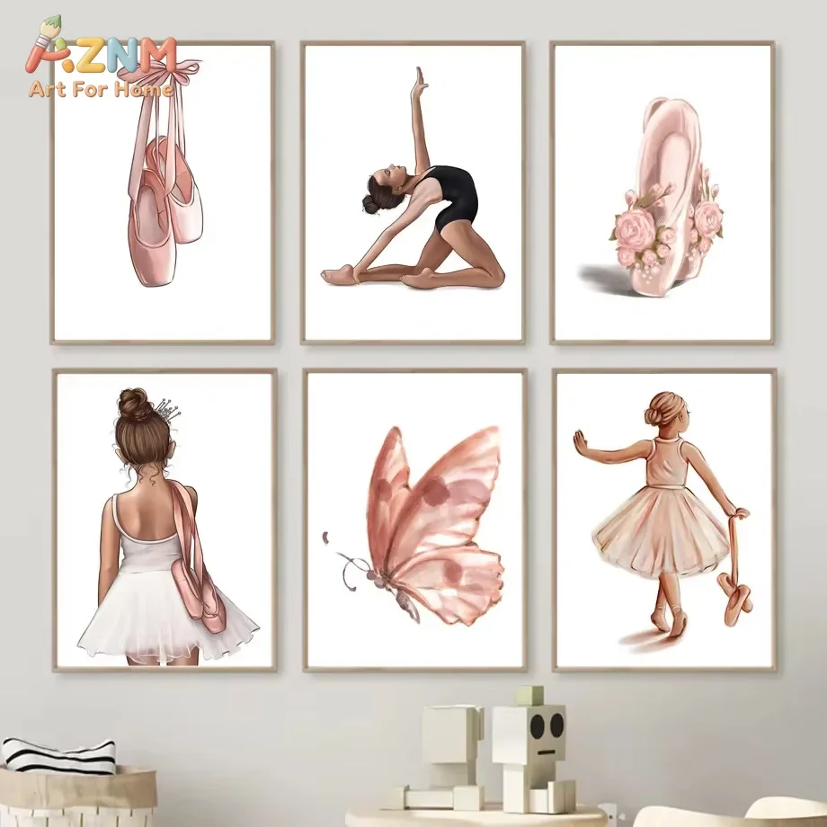 1PC,Cartoon Ballet Dance Shoes Sports Girls Wall Art Canvas Print - Kids Room Home Decor