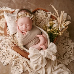 Cotton Baby Wrap Photography Props Macrame Newborn Pillow Lace Hat Newborn Burlap Layer Baby Tassels Blanket Photo Accessories