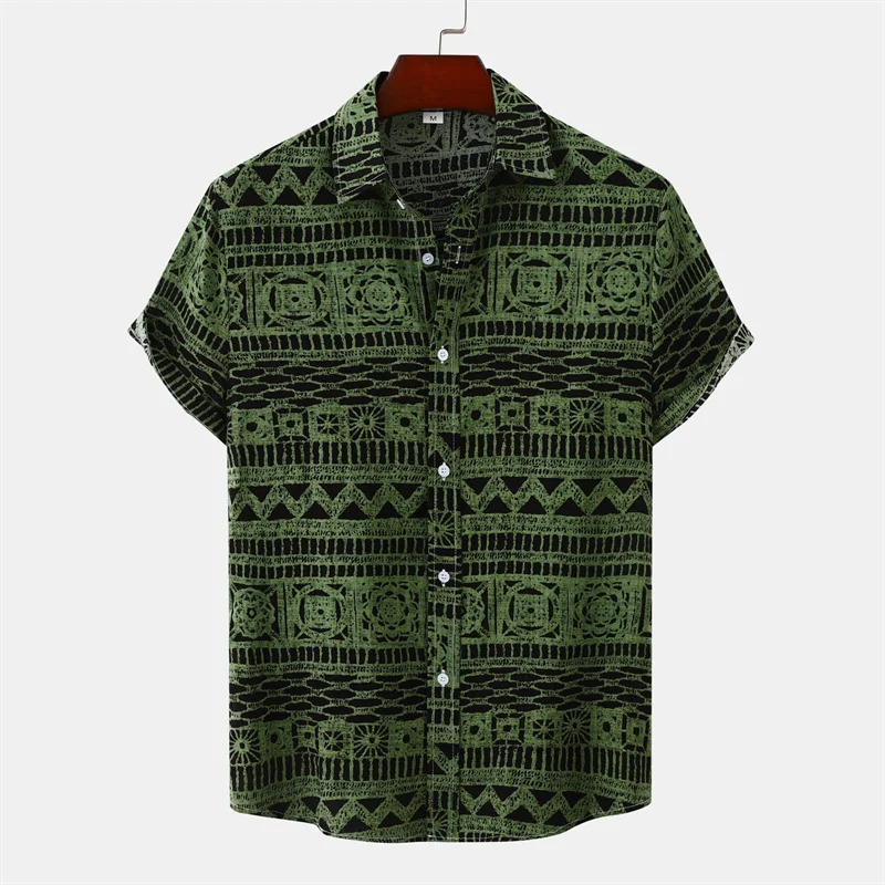 Retro Geometric Texture 3D Print Hawaiian Shirt Men Summer Short Sleeves Tops Beach Harajuku Street Lapel Blouse Male Clothes