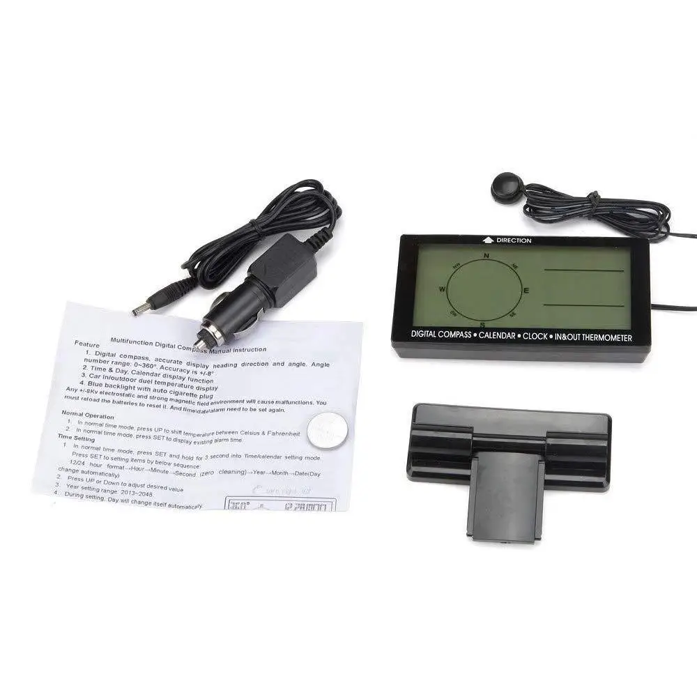 Digital Car Outdoor/Indoor Dual Thermometer Temperature Sensor with desk clock and temperature controller for various car models