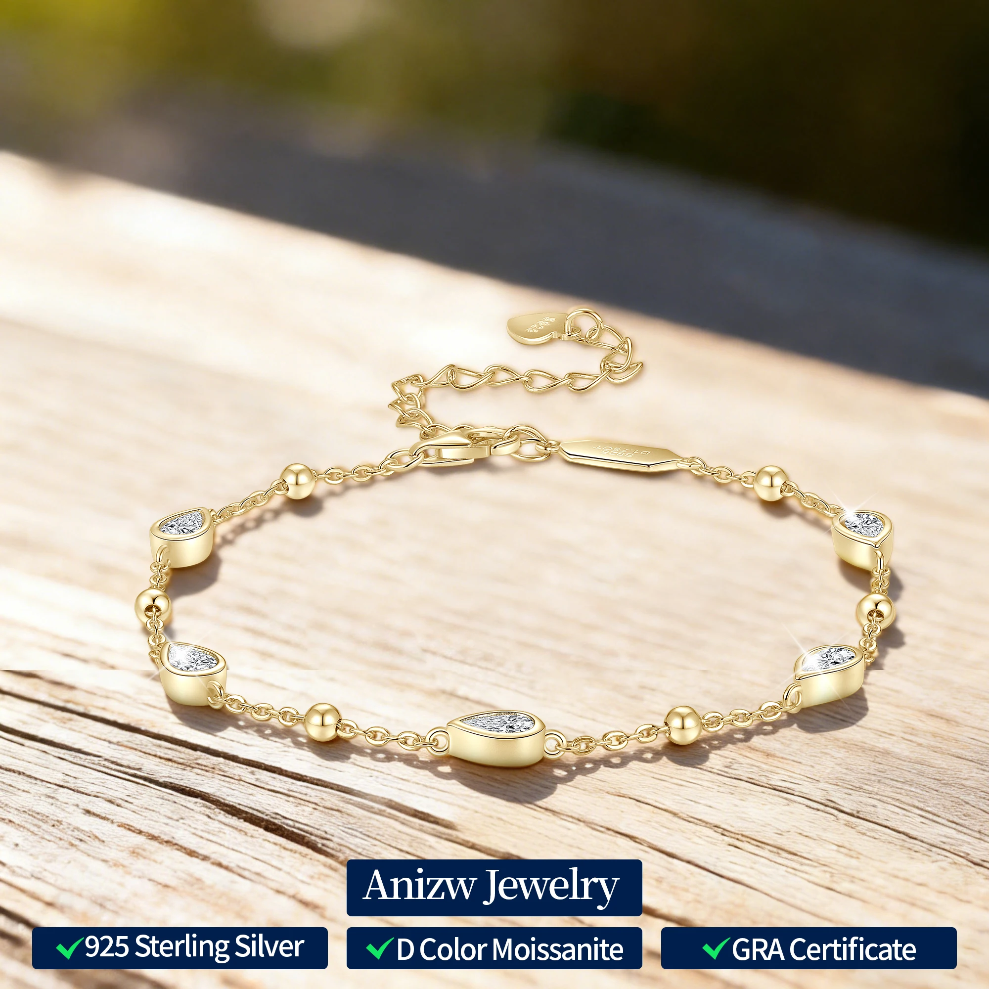 

Anizw Teardrop Waterdrop Moissanite Bracelets for Women 925 Silver Certified Pear-shaped Cut Lab Diamond Hand Jewelry 2025 Trend