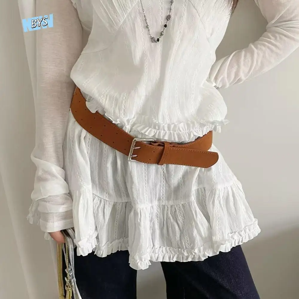 

Ins Style Korean Women's Belt Double-Breasted Y2k Wide Waist Belt Niche Suede Dress Jeans Belt Ladies