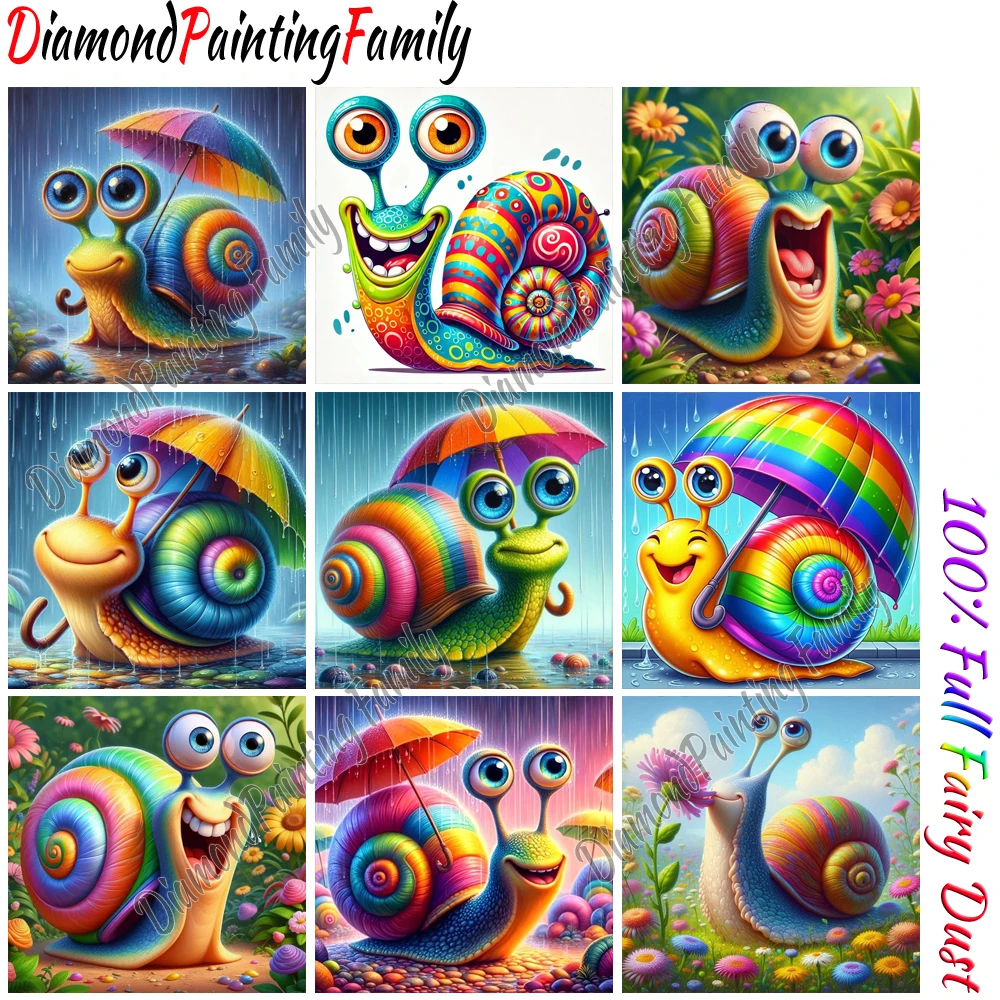Diamond Painting Family Full Fairy Dust Diamond Art Colorful Snail Crystal Resin Mosaic Painting Kit AB Drill Cross Stitch Set