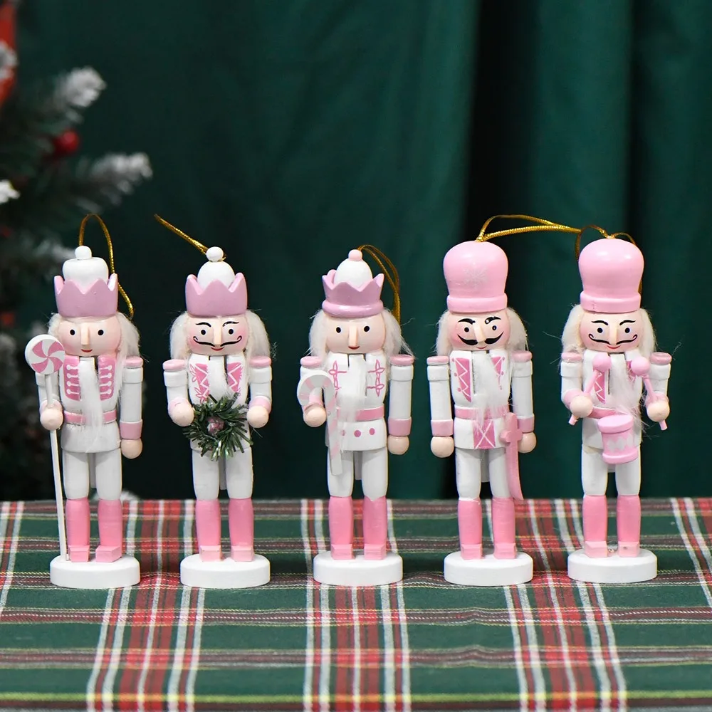 5PCS Puppet Macarone Powder Christmas Nutcracker Handicraft Vintage Soldier Doll 13CM Painted Handcraft Figurine Ornament Home