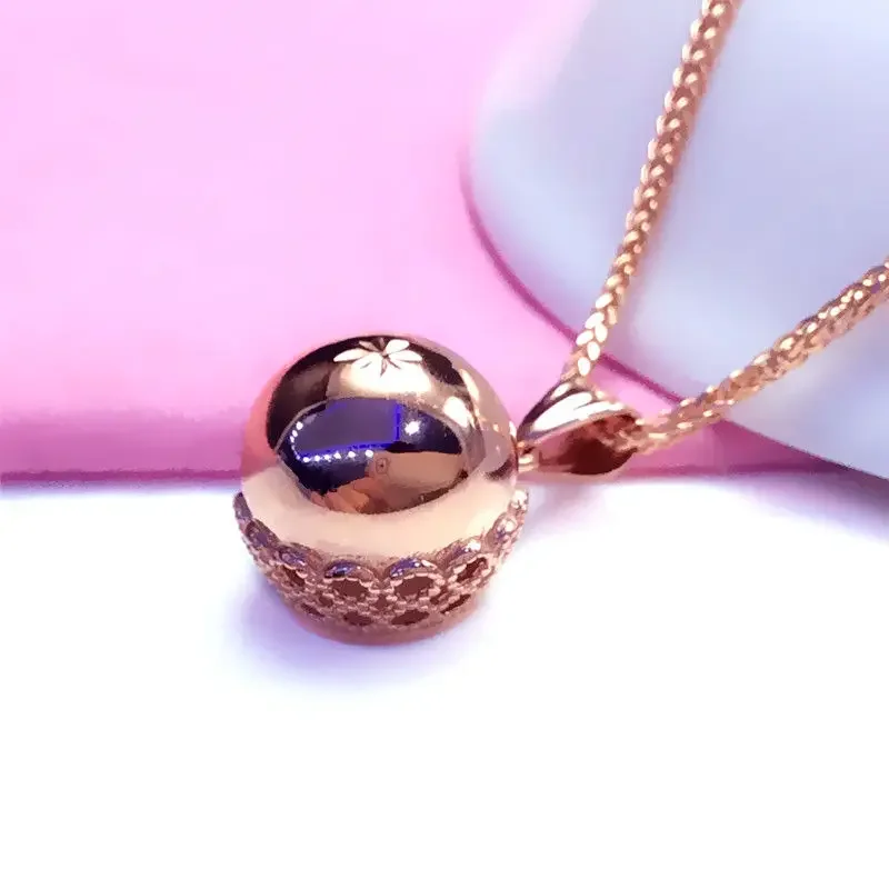 Classic 585 Purple Gold Pendant for women Simple and Shiny Plated 14K Rose Gold Ball bead Necklace clavicle chain Jewelry