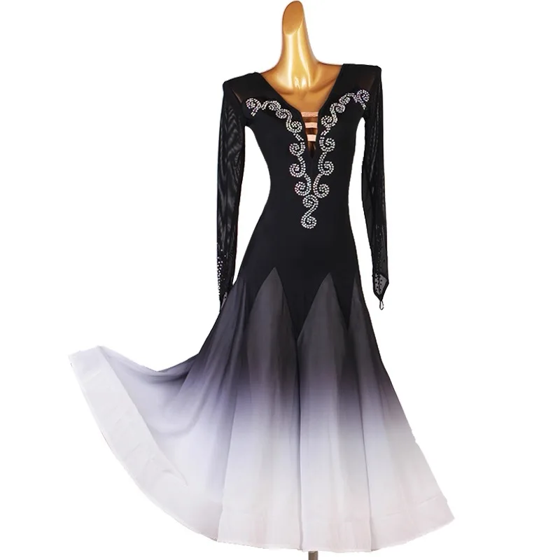 Ballroom Competition Dance Dresses Women Advanced Long Sleeve Standard Ballroom Dancing Wear Adult Purple Waltz Ballroom Dress