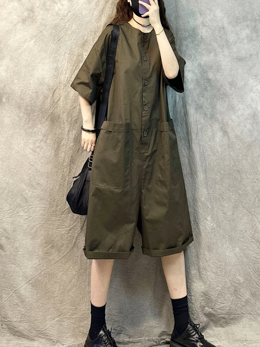 

Retro Loose Fit Straight Leg Overalls orts Faionable Casual One-Piece Workwear Sle Lightweight Color Summer Outfit