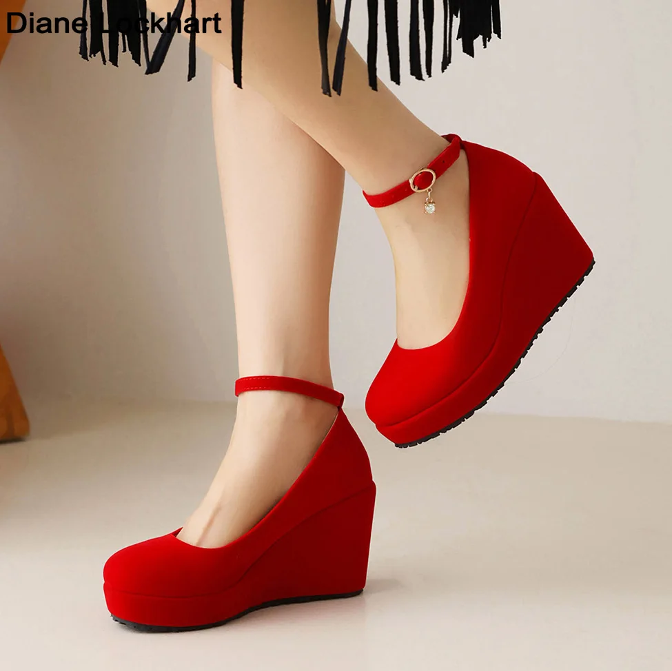 Casual Round Toe Platform mary jane Shoes 2024 spring New Women velvet Pumps Women Wedges 8CM High Heels size 33 41 free ship