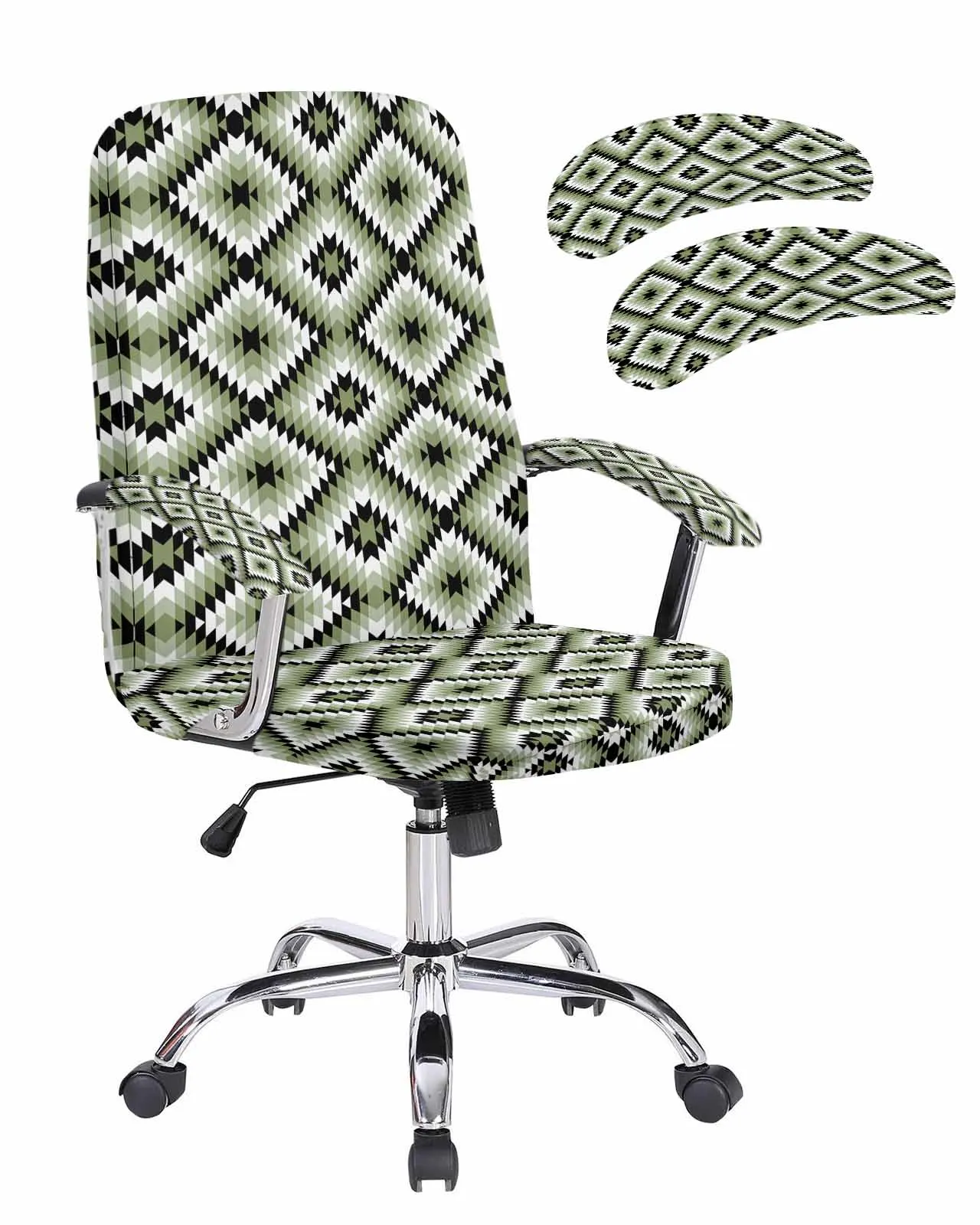 

Bohemian Aztec Morocco Green Elastic Office Chair Cover Gaming Computer Chair Armchair Protector Seat Covers