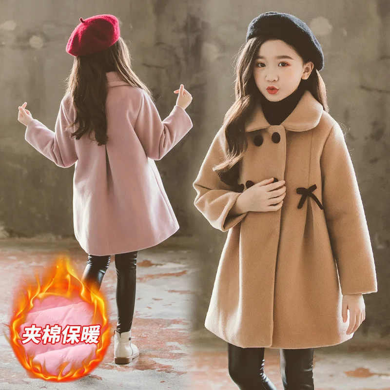 Girls Woolen Coats Autumn Winter Thick Warm Trench Jackets 4-12Yrs Children Clothes Big Kids Parka Outerwear