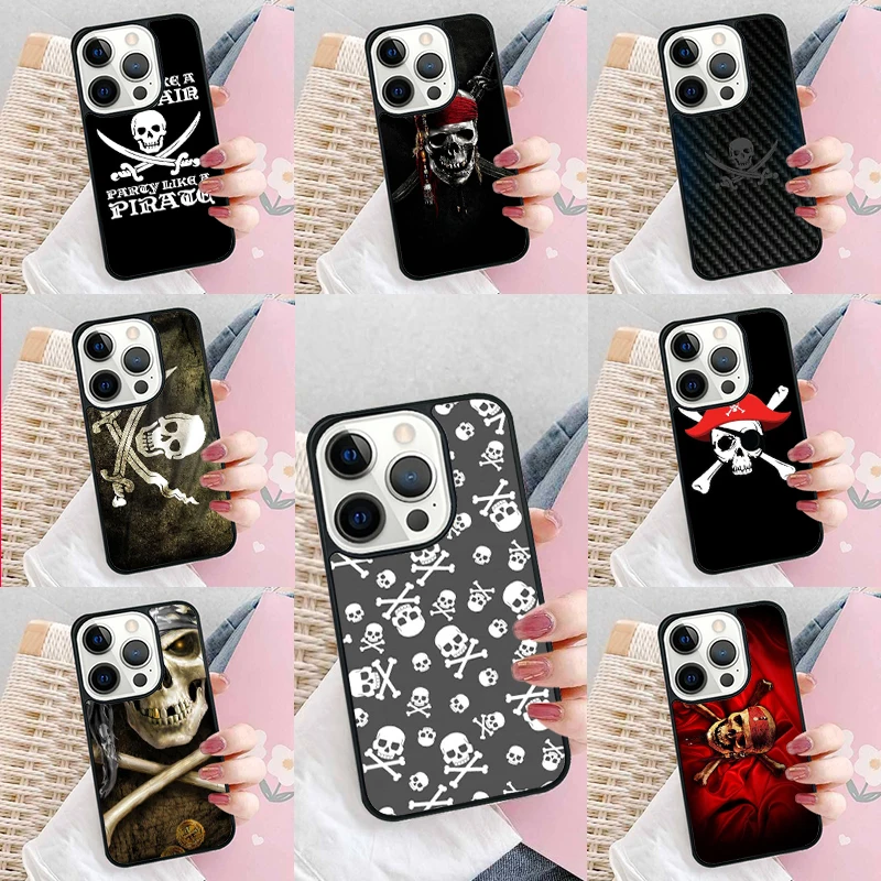 Pirate Skull Cross Bones Printed Phone Case Cover for iPhone 16 Promax 15 Pro 13 14 Plus 11 12 Mini XR XS MAX Coque