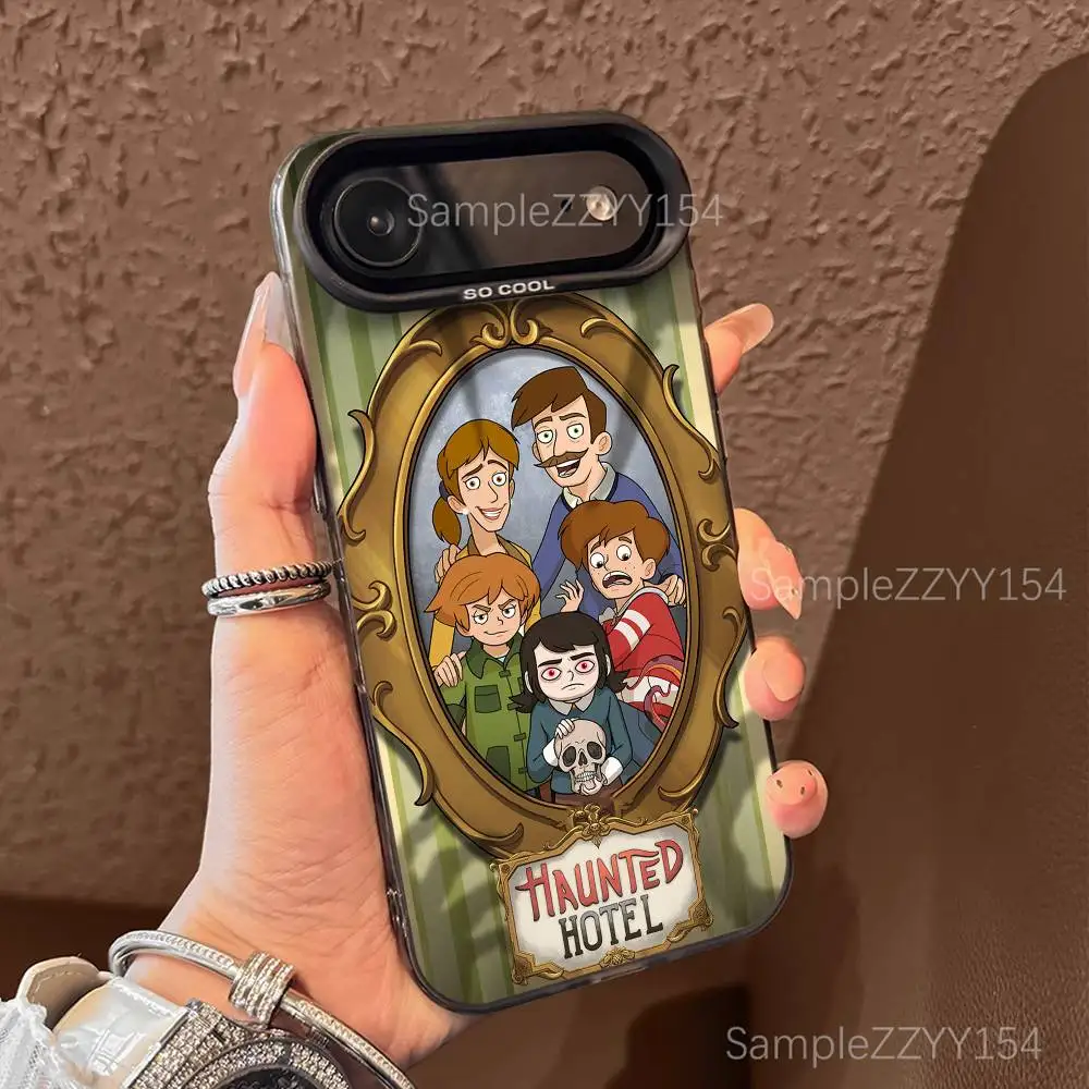 حافظة هاتف H-Haunted Hotel 2025 لهاتف iPhone 17,16,15,14,13,12,X,8,Pro,Max,Plus,E,SE4,Air,Mini Black IMD Matte