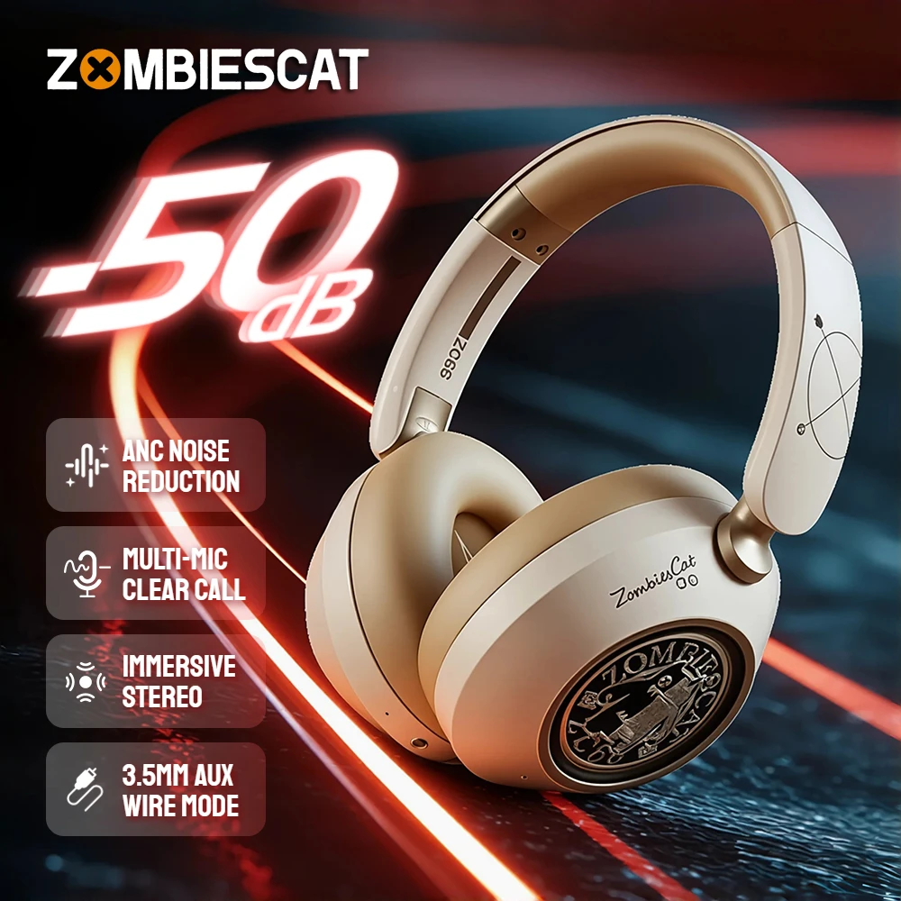 

Zombies Cat S8 ANC Wireless Bluetooth Headphones -50dB Active Noise Cancellation Headset Immersive Deep Bass Over-ear Earphones