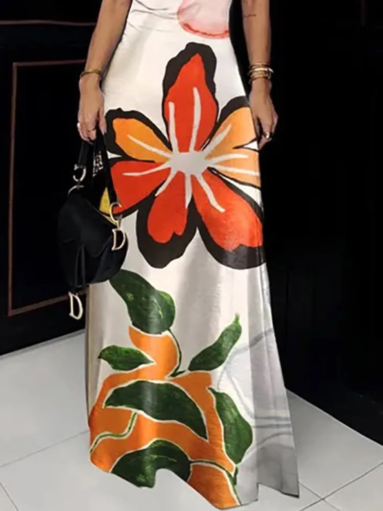 Freeacy – robe Maxi à imprimé Floral pour femmes, col licou, épaules dénudées, sans manches, élégante, robes de soirée, coupe cintrée, nouvelle collection 2025