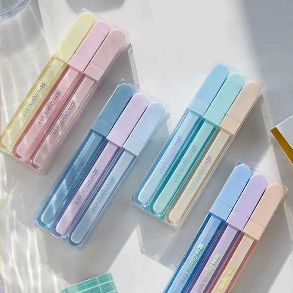 3PCS/Set Gradient Color Sparkling Highlighter Eye Protection Axe Tip Fluorescent Pen Stationery Graffiti Mark Key Points Pen