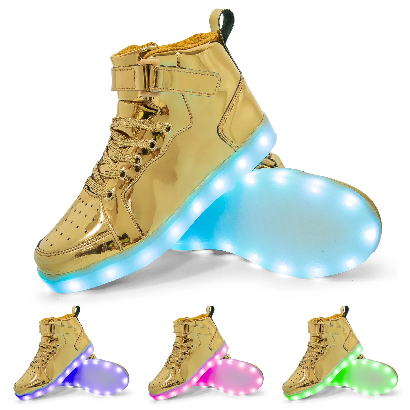 

Luminous Sneakers for Kids High Top Board Shoes Led Flashing USB Recharge Sports Shoes Girls Boys Casual Flat Walking Shoes