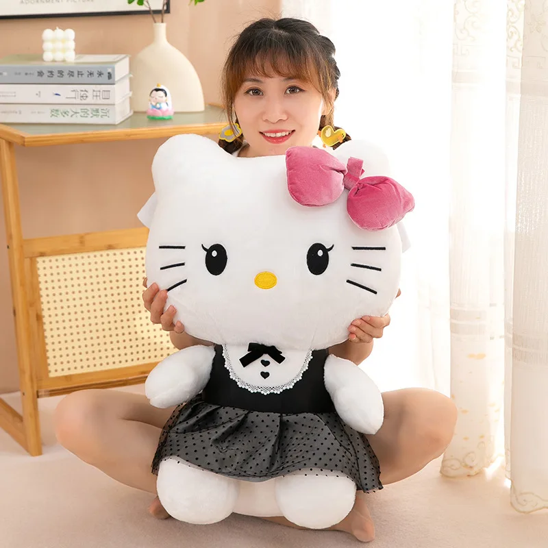 Peluche Kawaii Kuromi My Melody con gonna con fiocco nero Simpatico bambola di pezza Hello Kitty per bambini Compleanno Regalo di Natale Giocattolo di grandi dimensioni