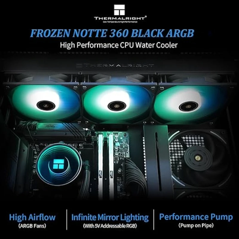 Thermalright Frozen Notte 360, черный ARGB, водяное охлаждение, кулер для процессора, вентиляторы с ШИМ 3 × 120 мм для AM5 AM4 Intel LGA 1700/115X/1200/2011