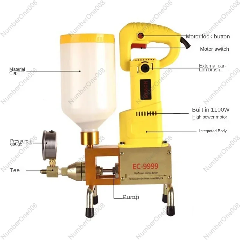 EC9999 High Pressure Waterproof Grouting Machine 1100W Injection Pump Epoxy/Polyurethane Foam Grouting Liquid Leakage ToolS