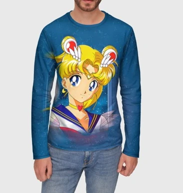 Sailor Moon Camisas básicas de manga comprida com estampa 3D de tecido macio de secagem rápida para homens, mulheres, adultos e crianças